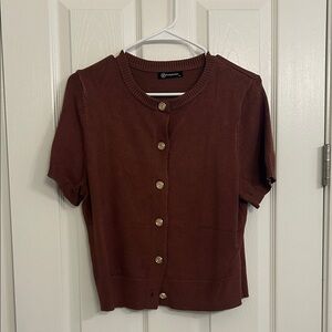 Women's Brown Button-Up Women Spring short sleeve cardigan